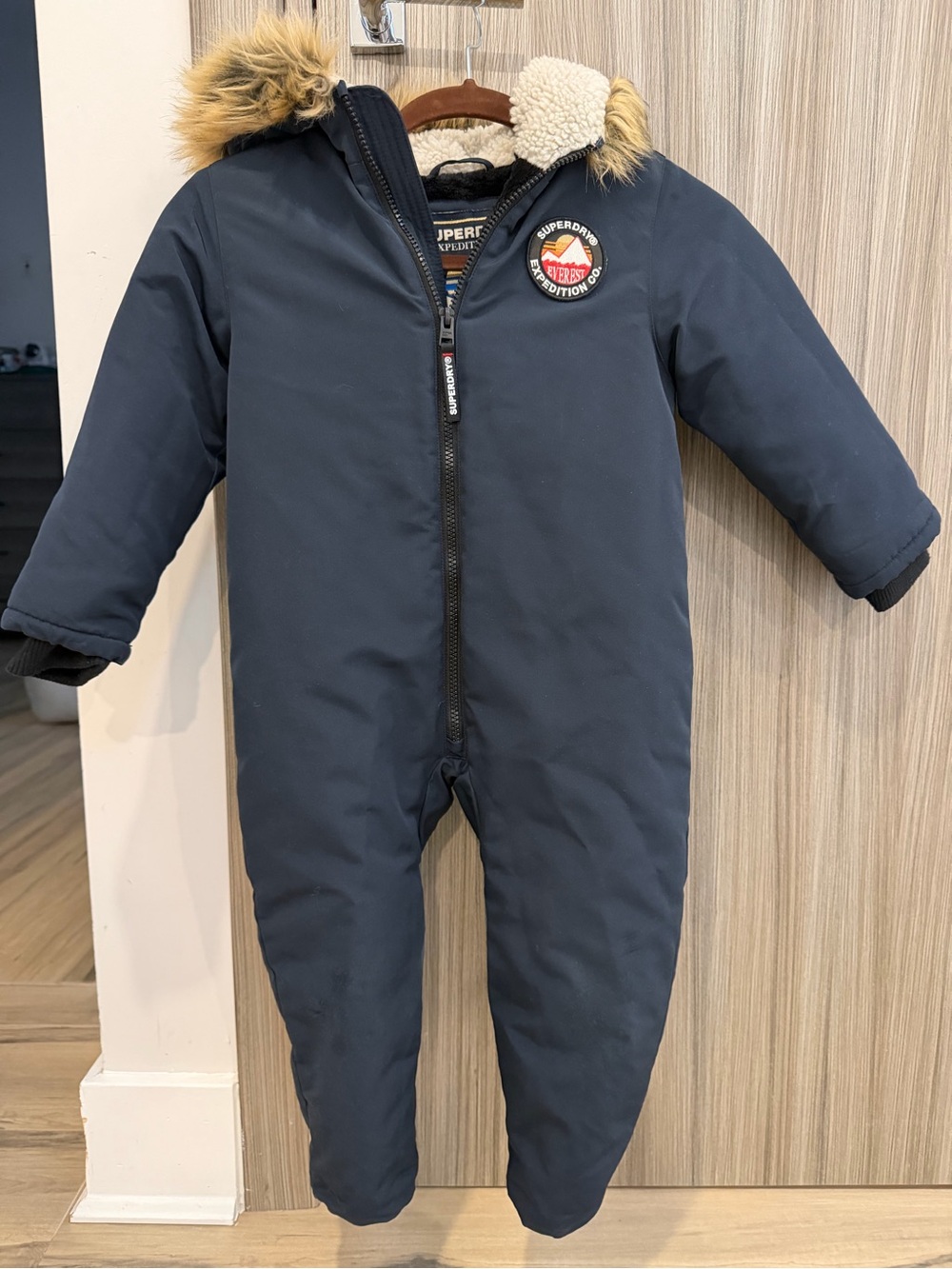 Superdry Kids Navy Hooded Winter One-Piece. Size 3-4T( 104cm)